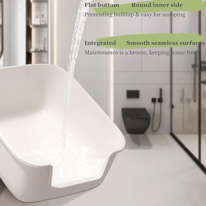 Vealind Large Cat Litter Box High Sided and Side Entry Cat Litter Pan 50 x 40 x 22 CM, Anti-Splashing Deep Tall Cat Boxes for Indoor Cats Basics Kitty Litter Box (White)