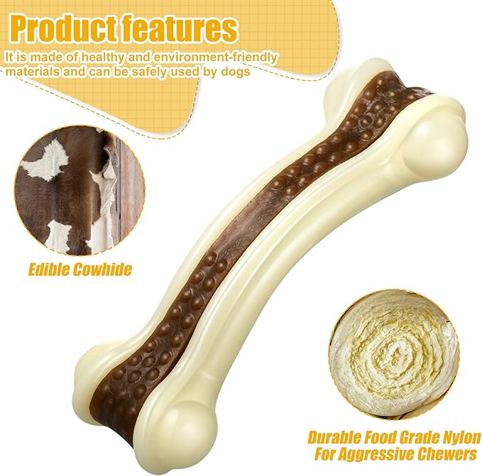 Sosation 3 Pack Chew Toys for Aggressive Chewers, Bone Toys Nylon Beef Flavor Dog Teething Toys for Large/Medium/Small Puppies Breeds(Medium, Curved Bone)