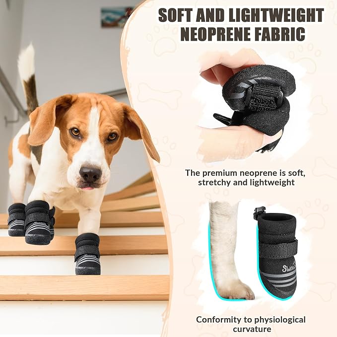 SlowTon Dog Shoes for Medium Large Dogs - Water Resistant Anti-Slip Dog Boots for Hot Pavement Rain Snow,Reflective Dog Paw Protectors for Outdoor Walking, Indoor Hardfloors(Black,7)