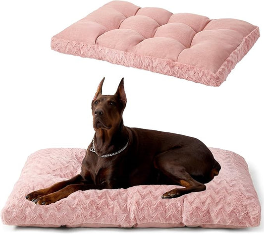 EHEYCIGA Reversible Dog Crate Bed Washable, Comfort Fluffy Plush Dog Kennel Pad for Gaint Dogs, Deluxe Machine Washable XXL Pet Sleeping Mats, 47" x 29"x 4", Pink