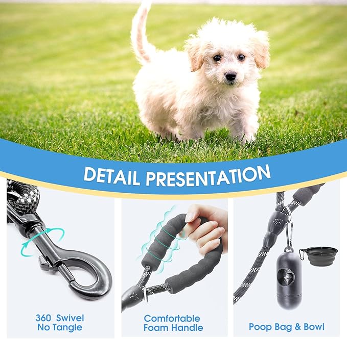 BAAPET 2 Packs 5/6 FT Dog Leash with Comfortable Padded Handle and Highly Reflective Threads Dog Leashes for Small Medium and Large Dogs (5FT-1/3'', Black+Black)