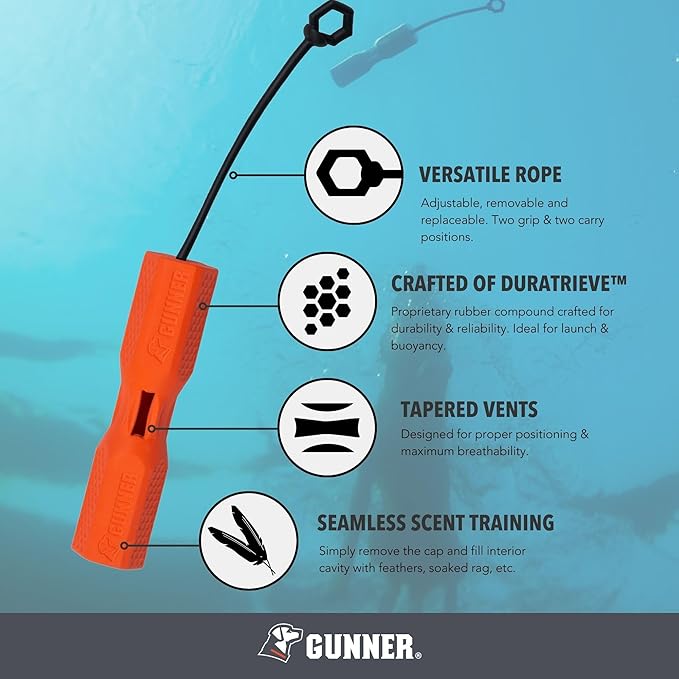 GUNNER Dog Training Bumper - Retriever Training Dummy, Retrieving Dummies for Pets, Bumpers for Water Retrieving with Adjustable Rope, (Orange)