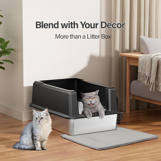 Stainless Steel Jumbo Open Cat Litter Box, XXXL 28"x20.5"x14" for Large Cats & Multi-Cat Households, Anti-Leakage High Walls & Non-Slip Base, Non-Sticky, Easy Clean Durable Metal Litter Pan