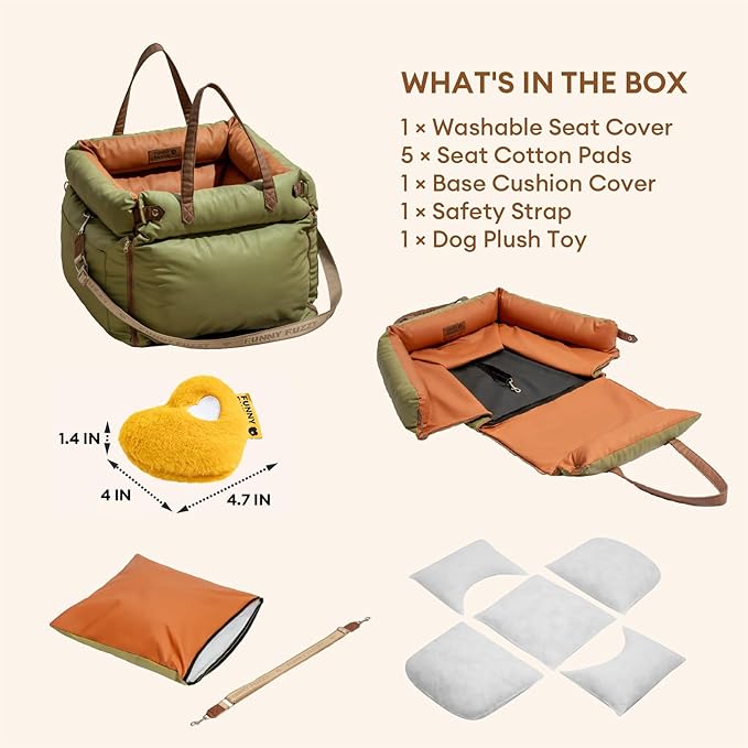 FUNNYFUZZY Dog Car Seat for Medium Sized Dogs, Waterproof 3 in 1 Soft Leather Dog Car Bed for Travel and Home,Portable and Safety,Fits Pets Up to 35 lbs(Green)