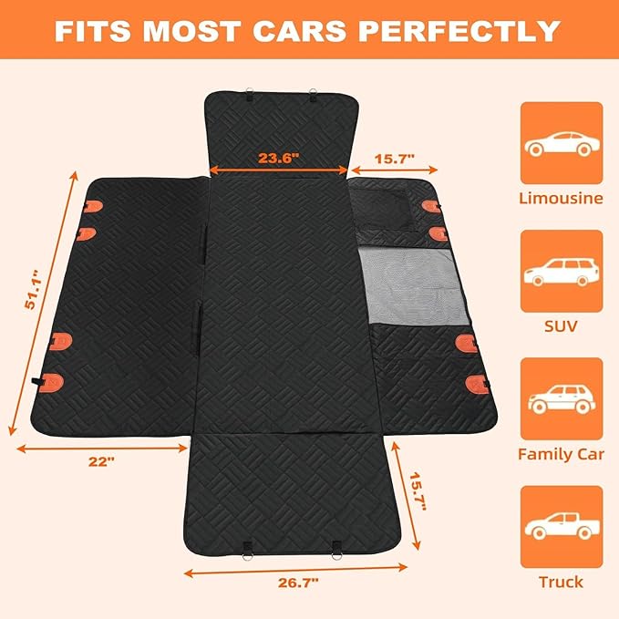 XTMZ Dog Car Seat Cover for Back Seat, Hard Bottom Back Seat Extender for Dogs - Supports 400lbs, Back Seat Pet Cover, Dog Hammock for Car SUV and Trucks