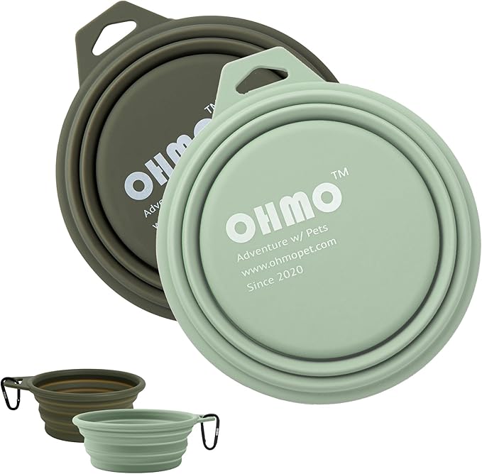 OHMO Large Collapsible Dog Bowls, (2 Pack 27oz/800ml) Premium Silicone Portable Travel Water Food Foldable Bowls Pet Feeding Bowl for Outdoor Camping Hiking