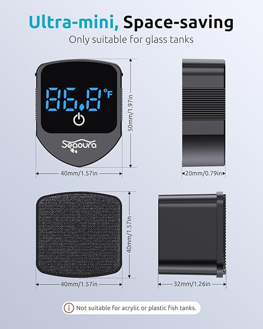 SEAOURA 2-in-1 Aquarium Magnetic Cleaner with Digital Aquariums Thermometer, Fish Mini Magnets Brush only for Glass Tank,Tiny Magnet Floating Cleaning Tool for 1-30 Gallons
