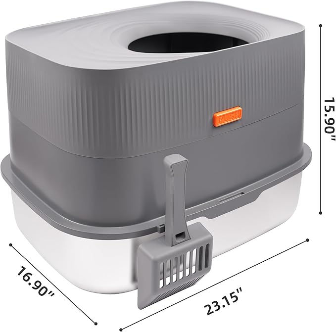 Enclosed Stainless Steel Cat Litter Box, Oversized Enclosed Cat Litter Box with Top Entry,Includes Litter Scoop,Sturdy, Suitable for Medium and Large Cats (Grey)
