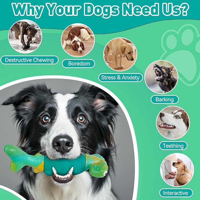 Dog Toys for Aggressive Chewers, Interactive Dog Chew Toys for Large Dogs, Squeaky Chew Toys to Keep Them Busy, Tough Toys for Medium/Large Breed (Green)