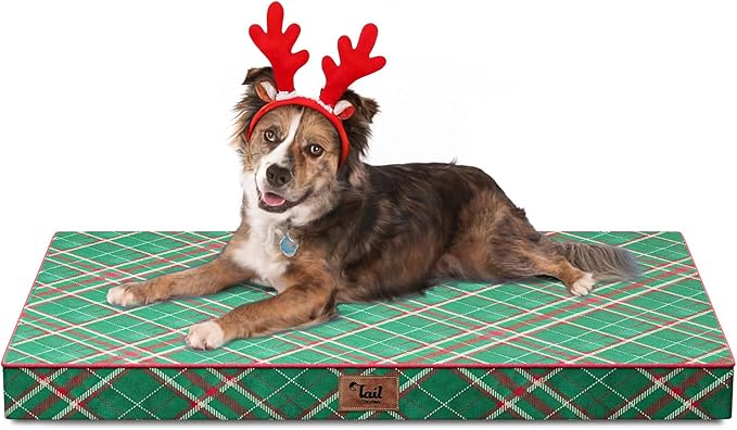 Christmas Orthopedic Dog Bed for Large Dogs, Big Waterproof Dog Bed Washable Pet Bed for Large Sized Dogs with Egg Crate Foam Pet Bed Mat, Removable Oxford Cooling Cover, Plaid
