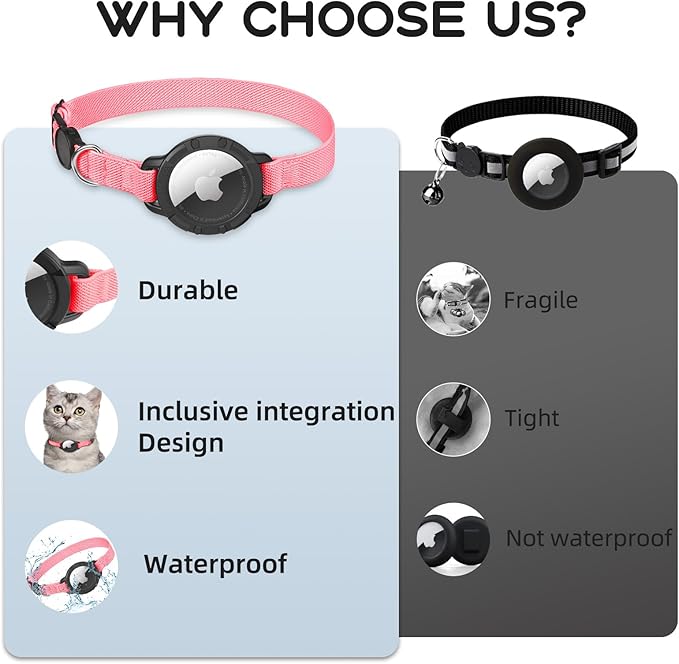 AirTag Cat Collars, Stretchy Collar with Apple AirTag Holder and Bell, Breakaway Ultra Design Elastic GPS Tracking Collars for Cats and Puppies, (7.5-12.5 Inch), Hot Pink