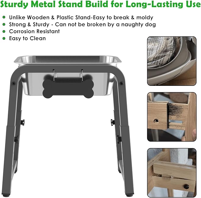 2 Gallon Elevated Dog Water Bowl, ADENGL Height Adjustable (10.4–15.2'') Raised Stainless Steel Bowl with Spill-Proof Mat & Sturdy Metal Stand, Tip-Proof, Easy to Clean, Indoor & Outdoor Use