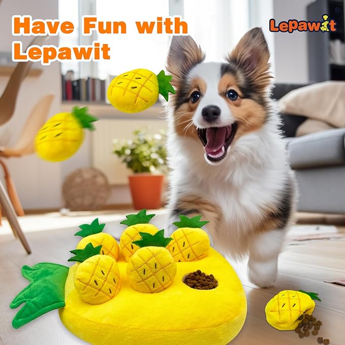 Hide and Seek Dog Toys, Squeaky Interactive Puzzle Dog Toys for Boredom and Stimulation, Dog Enrichment Toys for Small and Medium Dogs (Pineapples, Pack of 7)