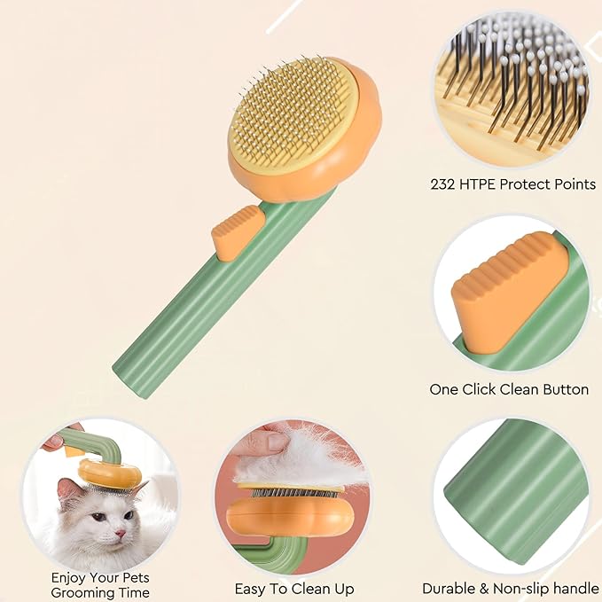 GJEASE Cat Grooming Glove Brush,Self-Cleaning Slicker Pet Brush for Short and Long Haired pats,Dog Bath Brush for Shedding and Grooming,Removes Loose Hair and Tangles,Promote Circulation