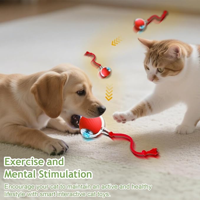 Interactive Cat Toys Balls for Indoor Cats, 2025 New Motion Activated Cat Balls with 360° Smart Automatic Rolling Moving for Bored Kitten Pet Cats Dogs (Red)