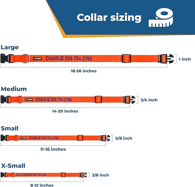 GoTags Personalized Dog Collar, Custom Embroidered Pet ID Dog Collar with Pet Name and Phone Number, Adjustable with Quick Release Snap Buckle