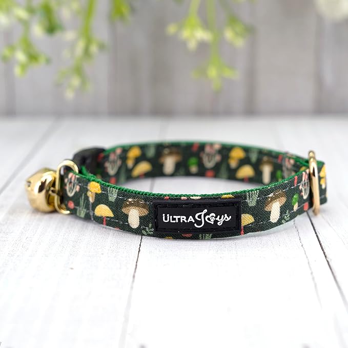Ultra Joys Breakaway Cat Collar with Bells for Boy & Girl Kitten - Break Away Cat Collar with Bowtie Mushroom Large