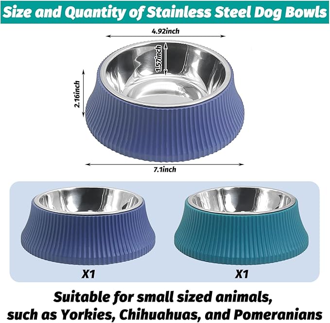 kathson 2PCS Stainless Steel Dog Bowls Set Removable no tip Puppy Food and Water Feeder Bowl Basic Metal Small Dog Bowls for Dogs Cats Rabbit Guinea Pigs Ferret