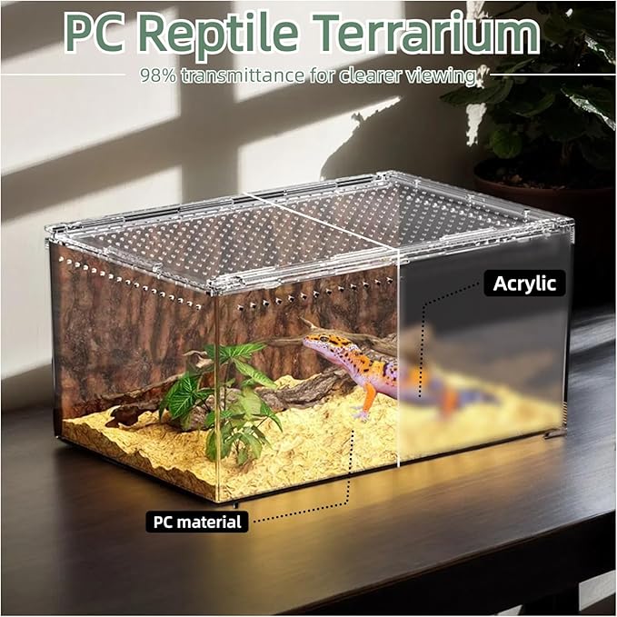 PC Reptile Terrarium, Hermit Crab Tank, Jumping Spider Enclosure, Tarantula Enclosure, Suitable for Gecko, Leopard Gecko, Tree Frog, Lizard, Praying Mantis Habitat Tank Starter (Small)