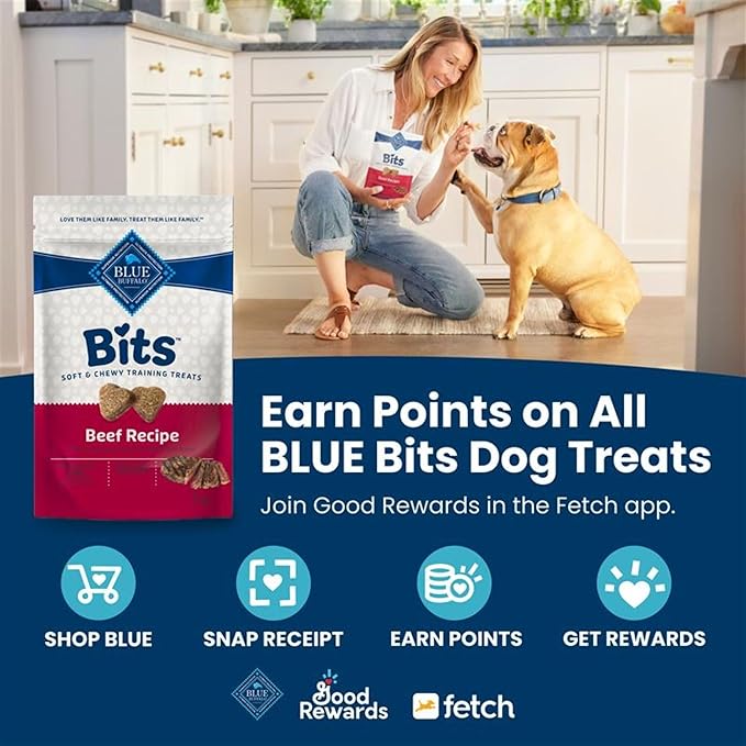 Blue Buffalo Bits Natural Soft Moist To Go Dog Training Treats Beef Recipe 1-oz Bags (Pack of 12)