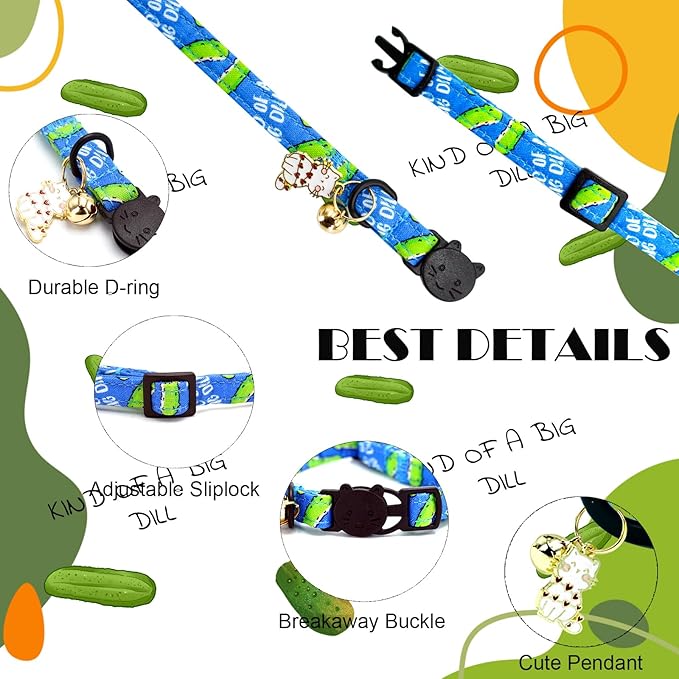 Elegant little tail 2 Pack Cat Collar-Shark Print Cotton Breakaway Cat Collars with Bell Pendant Kitten for Boy Safety Adjustable Collar for Small Cats Puppy