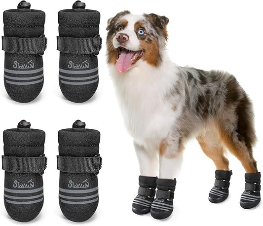 SlowTon Dog Shoes for Medium Large Dogs - Water Resistant Anti-Slip Dog Boots for Hot Pavement Rain Snow,Reflective Dog Paw Protectors for Outdoor Walking, Indoor Hardfloors(Black,2)