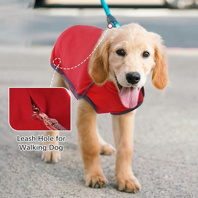 ROZKITCH Dog Winter Coat Soft Pullover Pajamas, Pet Windproof Warm Cold Weather Jacket Vest Cozy Onesie Jumpsuit Apparel Outfit Clothes for Small Medium Large Dogs Walking Sleep BrightRed XL