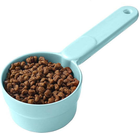 Dog Food Scoop 1 Cup 1/2 Cup - Melamine Dog Food Measuring Cup, Pet Food Scoop for Dog Cat...Comfortable Long Handle for Easy to Scoop Food, Blue 1 Cup