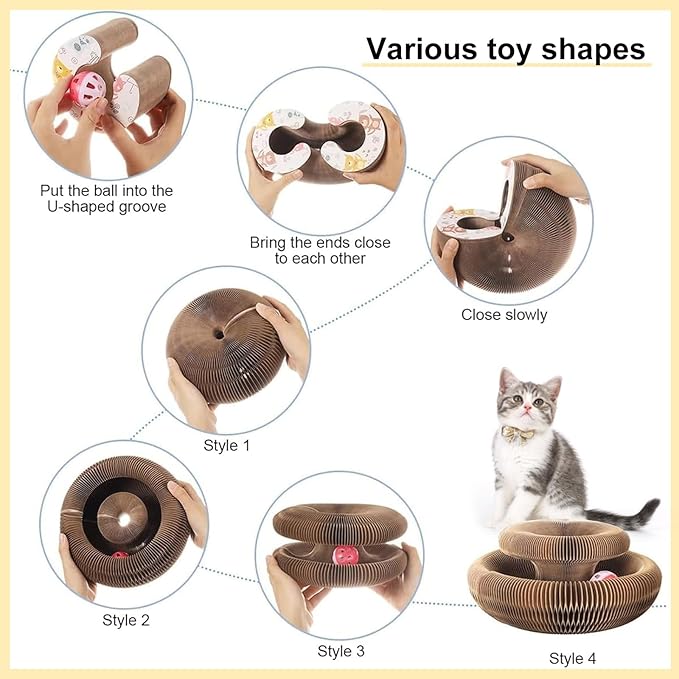 1PC Kitty Curls Cat Scratcher,Magic Organ Cat Toy,Cat Scratcher for Grinding Claw Cardboard Cat Toys,Interactive Scratch Pad with Toy Ball