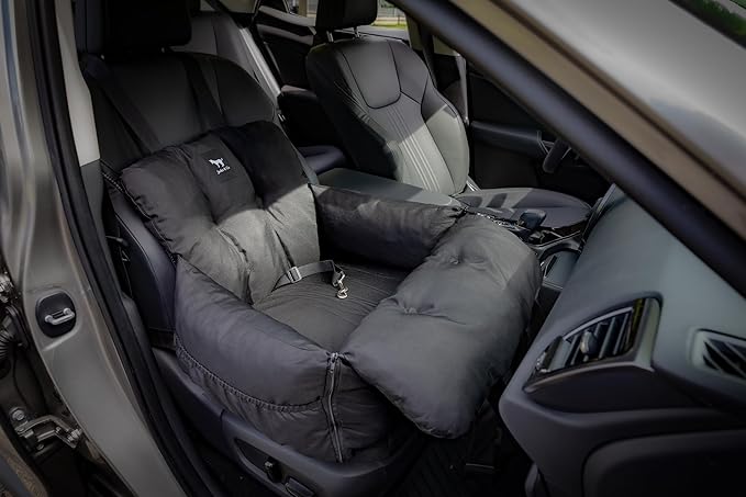 JACKO & CO - Premium Dog Car Seat v2 Firmer Booster Seat for Small Medium Pets Under 30lbs, Puppies, Cats -Travel Bed & Bag, Clip-On Leash Water Resistant (Black/Small (1-30lbs)