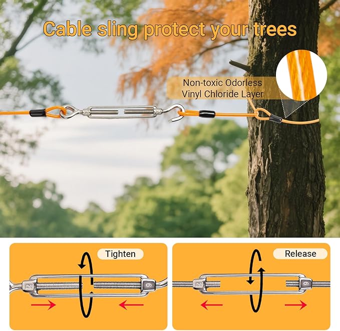 Heavy-Duty Dog Tie-Out Cable Runner System for Yard & Camping, 50/100/120ft with 10/15ft Pulley Line, Supports Dogs Up to 250lbs (Orange, 50FT)