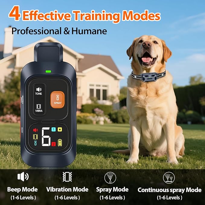 Citronella Dog Training Collar [2*Collar 1*Remote Control] 1000FT Citronella Dog Bark Collar with Remote 4 Training Modes Beep/Spray/Vibration 1-6 Levels for All Breeds