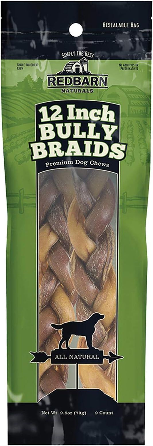 Redbarn Pet Products 12" Braided Bully Sticks for Dogs 2-Count, Pack of 12