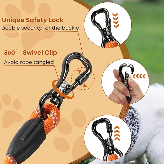 100FT Extra Long Dog Leash for Dog Training, Reflective Dogs Leash with Lockable Hook, Heavy Duty Dog Lead Tie Out Rope for Large Medium Small Dogs Outside Walking, Playing, Camping, or Yard Orange