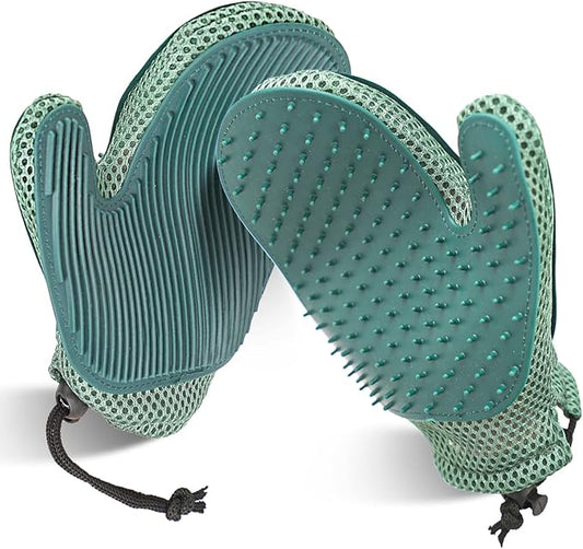 2 in 1 Pet Fur Glove & Cat Hair Remover Glove, Dog Grooming Glove Brush for Shedding, Massage, Efficient Pet Hair Remover Mitt for Uproot Cleaner Clothes, Couch, Carpet [Blue/Pair]