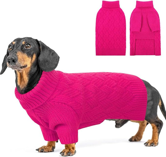 SUNFURA Small Dog Sweater, Turtleneck Dog Sweater for Cold Weather, Puppy Knitwear Pullover for Christmas Thanksgiving, Pet Winter Knitted Sweatshirt for Pug Dachshund, Hot Pink S