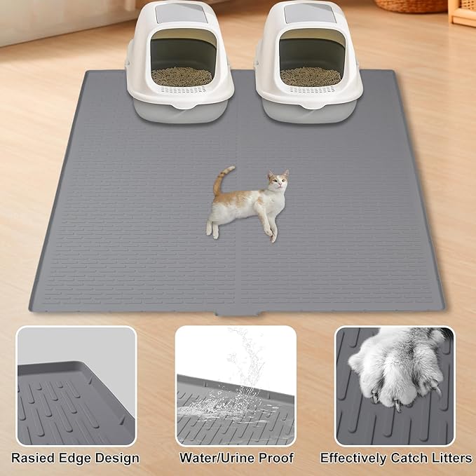 Large Silicone Litter Mat 47x35in,XXXL Waterproof Cat Litter Trapping Mat,Washable Cat Litter Box Trapping Mats for Floor