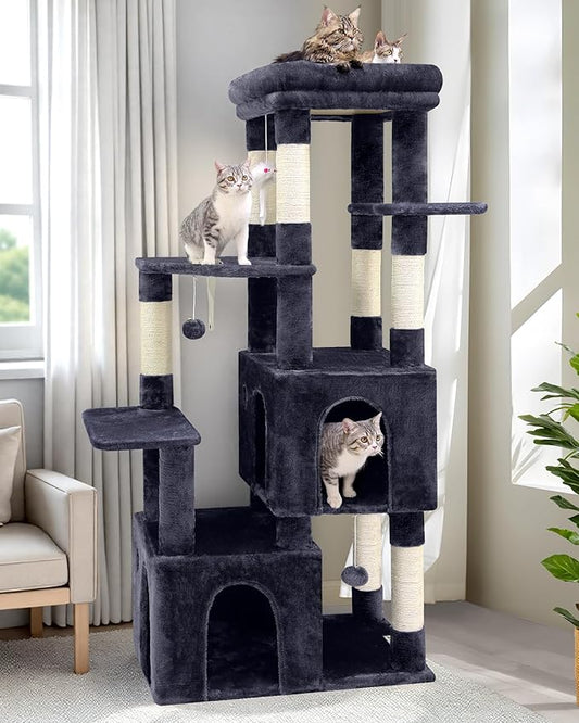 Globlazer Cat Tower for Indoor Cats, Heavy Duty Cat Trees for Large Cats Adult Big Cats Maine Coon Cat Tree Tower with Scratching Post, Extra Large Top Perch, Cat Condos, F61, Dark Grey, 61inch