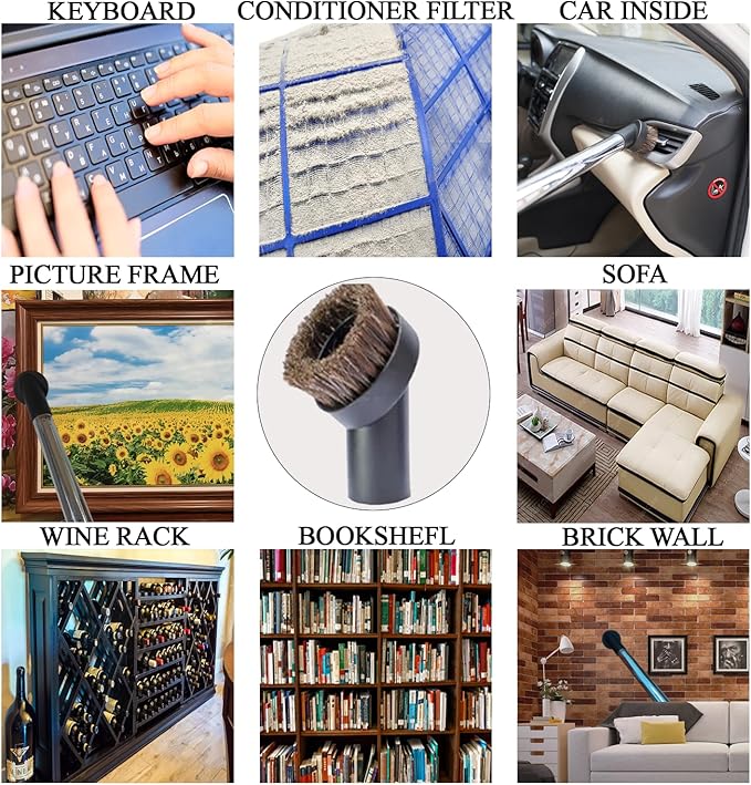 1.25'' Shop Vacuum Dust Brush Attachment with 25mm Horse Hair (2PCS) - Round Dust Brush Soft Bristle for Furniture, Blinds, Car, Wood, Electronics - 1.25 inch (32mm) Vacuum Accessories