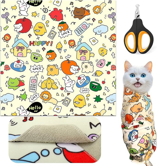 Mity rain Cat Grooming Supplies - Cat Wrap for Cutting Nails with Cat Nail Clipper, Cat Restraint for Nail Clipping to Anti-Runaway/Scratch/Bitten, Cat Swaddle Wrap for Calming & Holding Cat (XXLarge)