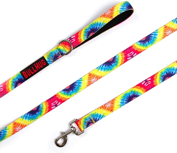 BULLHUG 6 FT Bulldog Leash with Padded Handle. Perfect for Bulldogs, French Bulldogs, Pugs & All Breeds. Leashes for Walking, Training Lead for Bulldogs (Rainbow TIE DYE)