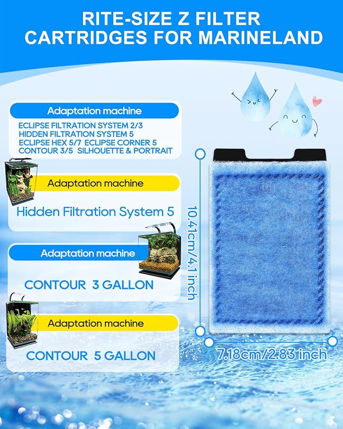 10 Pack Rite-Size Z Filter Cartridges Compatible with Marineland Eclipse System 2/3, Aquarium Filter Cartridge Compatible with Marineland Hidden Filtration System 5, Contour 3/5