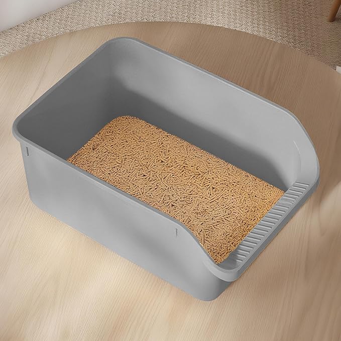 Large Cat Litter Box with High Sides,Cat Boxes for Indoor Cats,Cat Litter Pan for Kitty,Litter Box with Low Entry,Anti-Splashing,Easy to Clean (Grey)