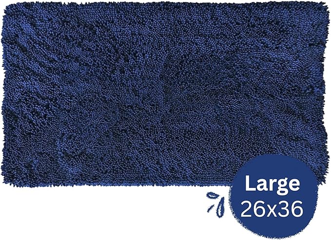 Soggy Doggy Doormat with Bone Design - Ultra Absorbent Microfiber Chenille Wet Dog Mat for Muddy Paws - Non-Slip and Machine Washable (Navy Blue/Oatmeal Bone, Large 26” x 36”)
