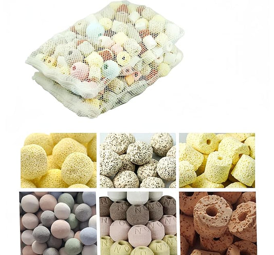 1000g, 2.2lb【No ore】 Aquarium bio Media,6 in 1 Ceramic Filter Media for Aquarium Sump Filter Ceramic Rings Activated Carbon Bio Balls bio Balls Ceramic Rings Set with mesh Bag
