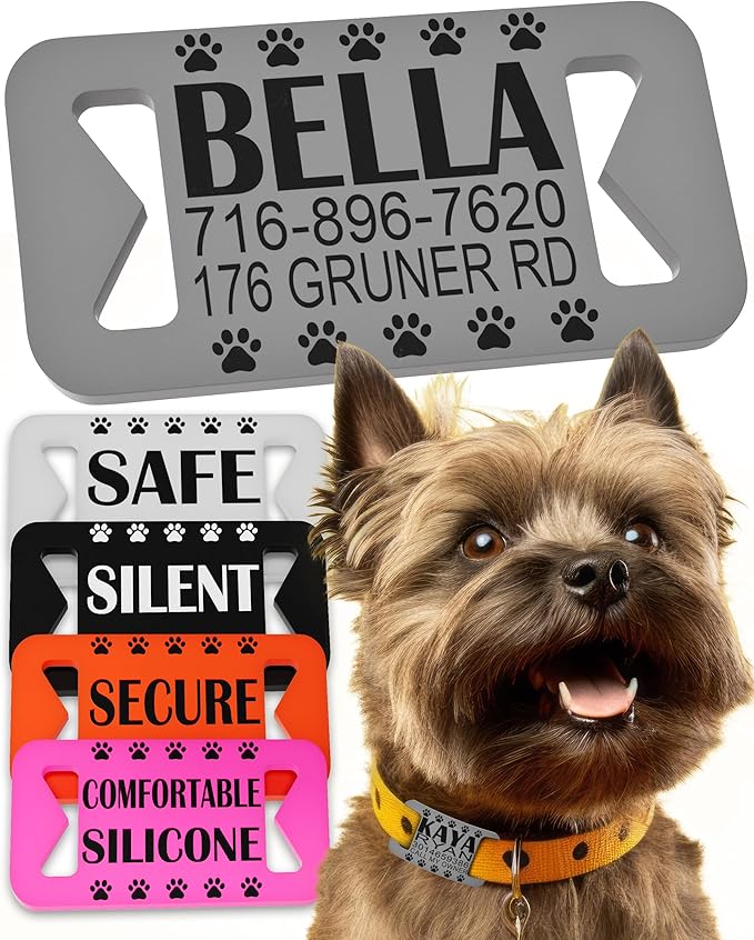Dog ID Tags Personalized, Silicone Dog Tag Personalized for Pets, Custom Pet Name Tags