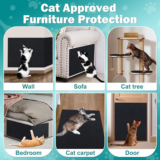 Bed Cat Scratcher Pad,47.2"x15.8"Cat Scratching Mat,Self-Adhesive Trimmable Anti Scratch Bed Couch Wall Corner Furniture Protector from Cat Claws,Easy Use for Carpet/Door/Post
