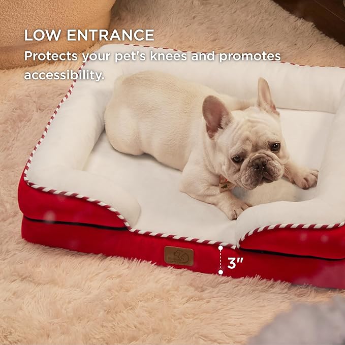 Bedsure Orthopedic Dog Bed Medium Size Dogs - Washable Medium Dog Cat Bed Waterproof, Comfort Pet Couch Sofa with Washable Removable Cover, Pets Bed with Nonskid Bottom, Red, 28"