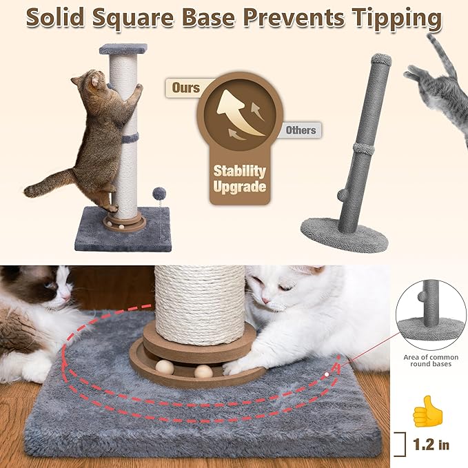 35'' Cat Scrachting Post Basic with Trackballs (Grey-Large)
