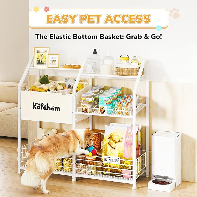 KAFAHOM Dog Toy Basket, Box Bin Storage, Cat Food Can Organizer, Large Pet Feeding Station with Storage Shelf, Dog Stuff Holder Chest Cabinet, Perfect Puppy Gift, Ultimate Pet Furniture & Essentials